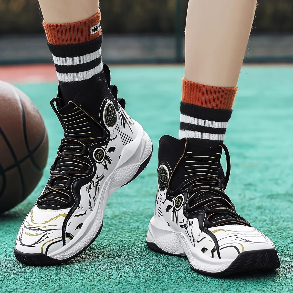 Men's High-Top Basketball Sneakers - Breathable, Non-Slip Rubber Sole with Shock Absorption, Durable & Stylish for Running and Casual Wear
