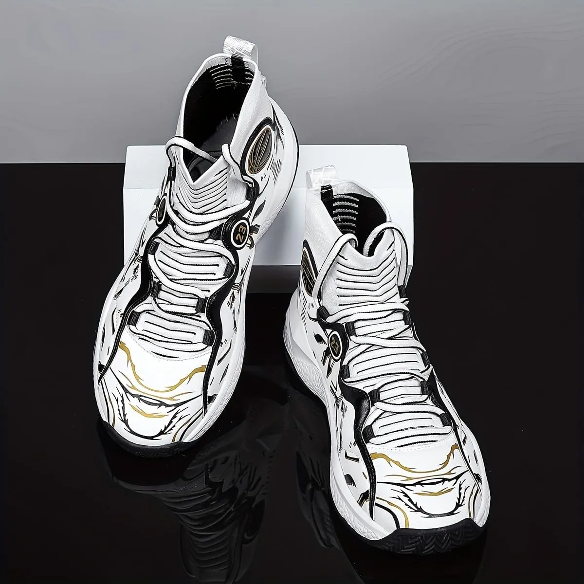 Men's High-Top Basketball Sneakers - Breathable, Non-Slip Rubber Sole with Shock Absorption, Durable & Stylish for Running and Casual Wear