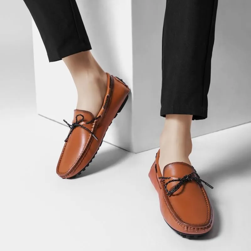 Men's Loafers Shoes Tied Bow Square Toe Vegan Leather Driving Moccasins Boatshoes Slip Resistant Comfortable Lightweight Party Outdoor Slip-on(Brown,11.5)