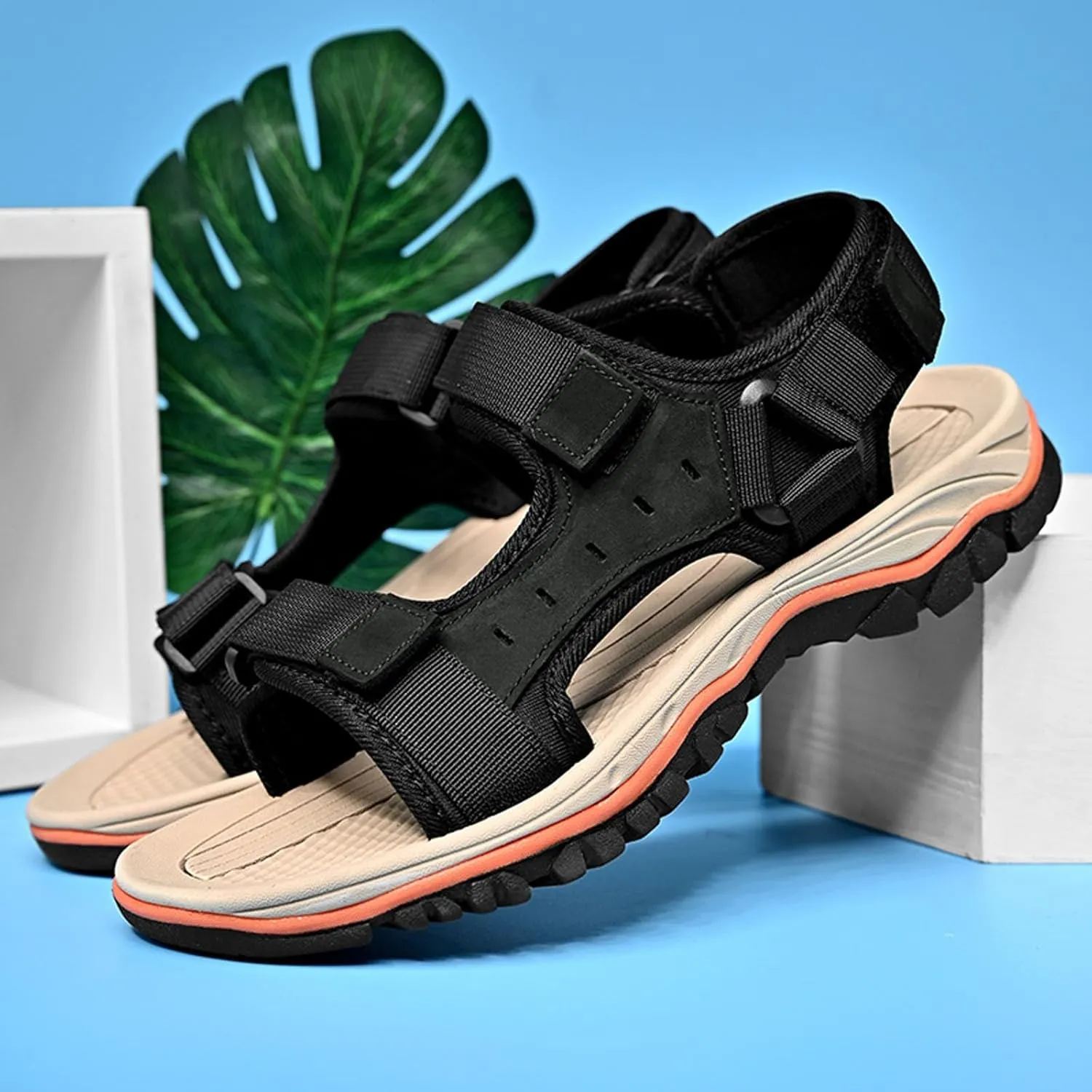 Men's Open Toe Sport Sandals for Summer Casual Walking Beach Outdoor Comfortable Lightweight Hiking Sandal with Arch Support
