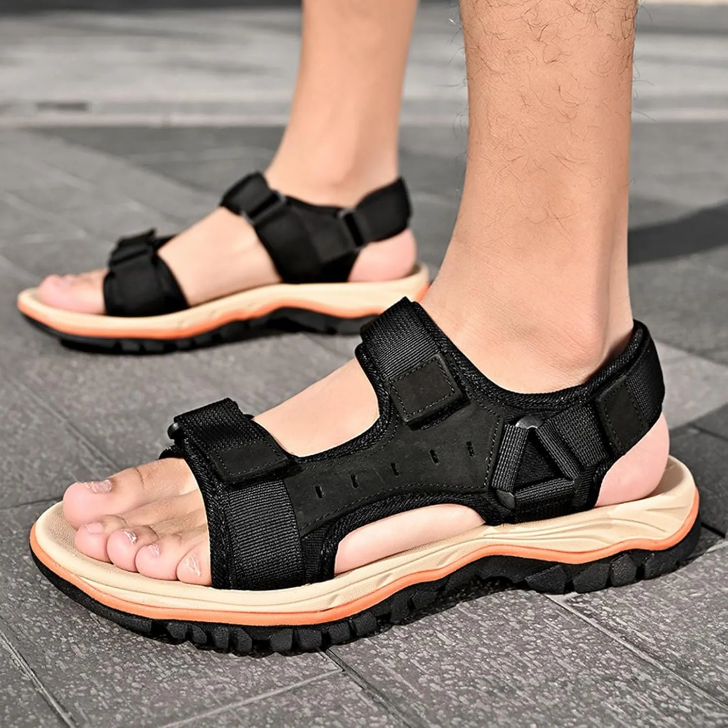 Men's Open Toe Sport Sandals for Summer Casual Walking Beach Outdoor Comfortable Lightweight Hiking Sandal with Arch Support