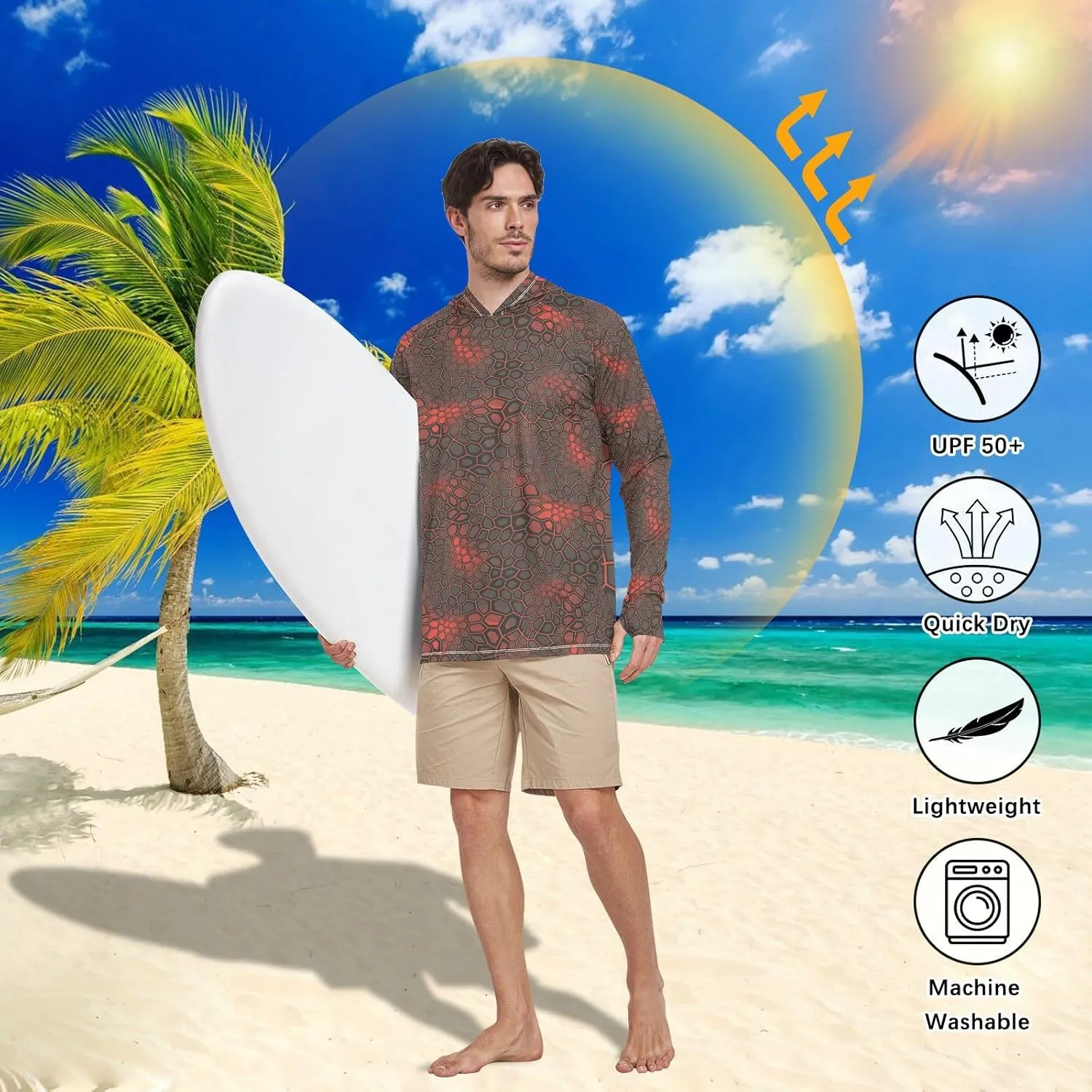 Men's Sun Protection Hoodie Long Sleeve Camo Mens Sun Shirts UPF 50  Beach Hoodies UV Rashguard for Men