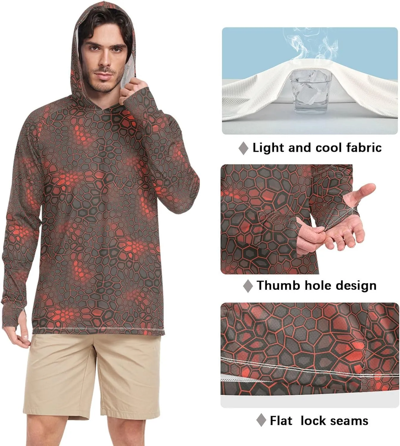 Men's Sun Protection Hoodie Long Sleeve Camo Mens Sun Shirts UPF 50  Beach Hoodies UV Rashguard for Men