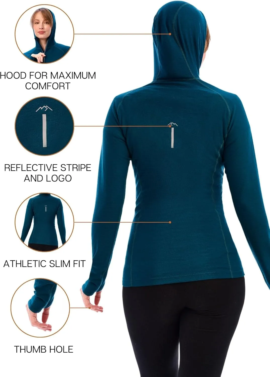 Merino.tech Merino Wool Hoodie Women - Slim Fit 100% Merino Wool Base Layer Women Half Zip Thermal Long Sleeve Shirt & Socks
