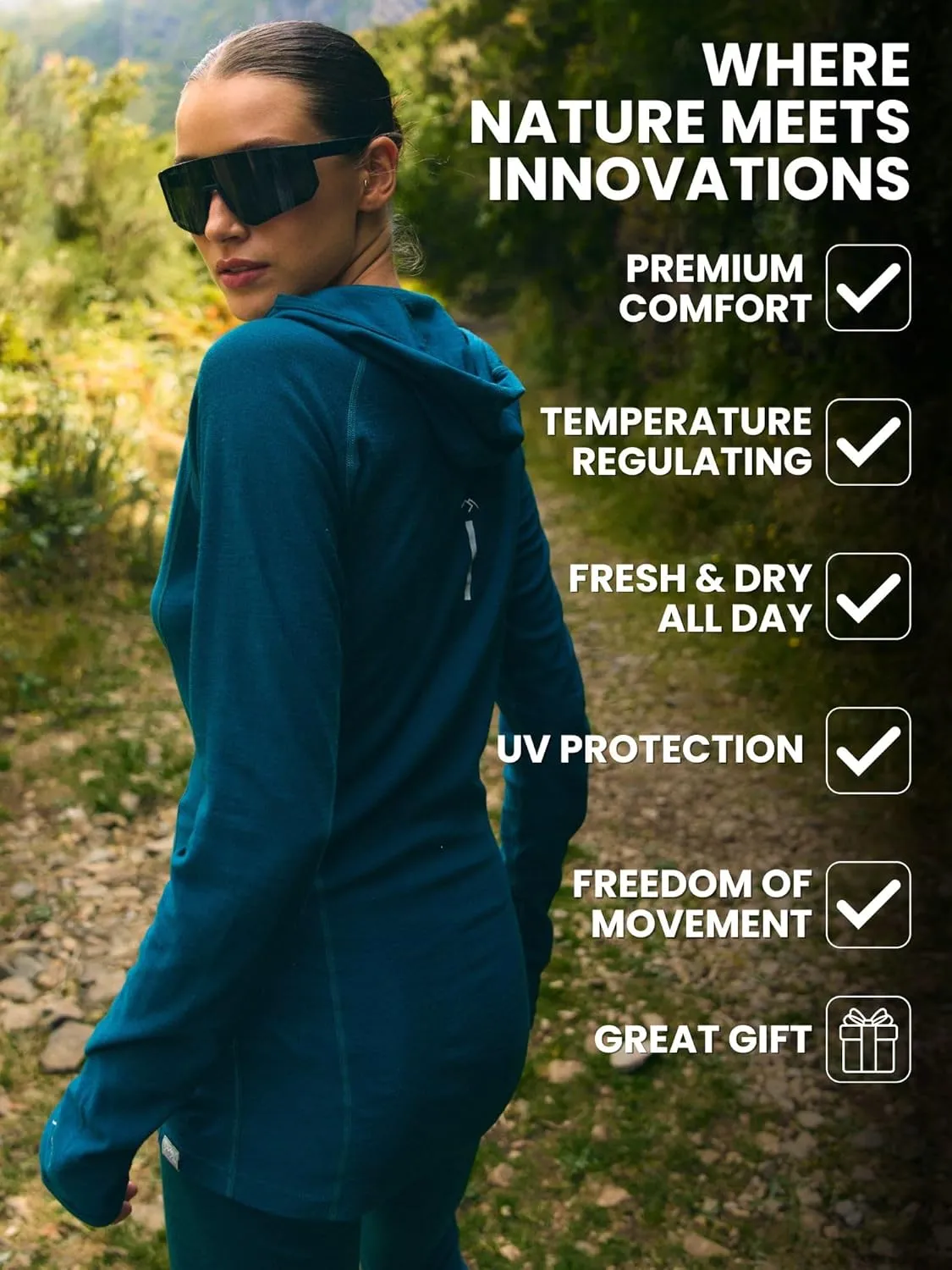 Merino.tech Merino Wool Hoodie Women - Slim Fit 100% Merino Wool Base Layer Women Half Zip Thermal Long Sleeve Shirt & Socks
