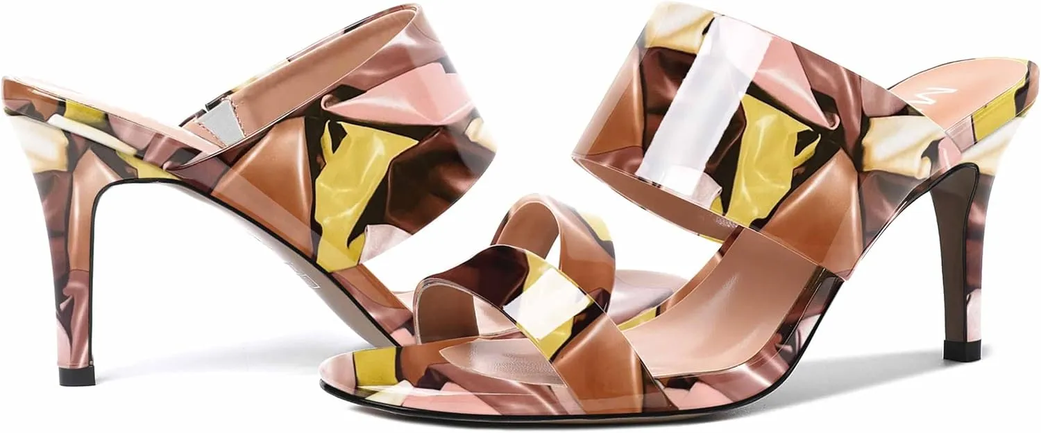 MERRORI Women's Slip On Sexy Party Open Toe Heeled Mule Patent Stiletto High Heel Heeled Sandals 3.3 Inch