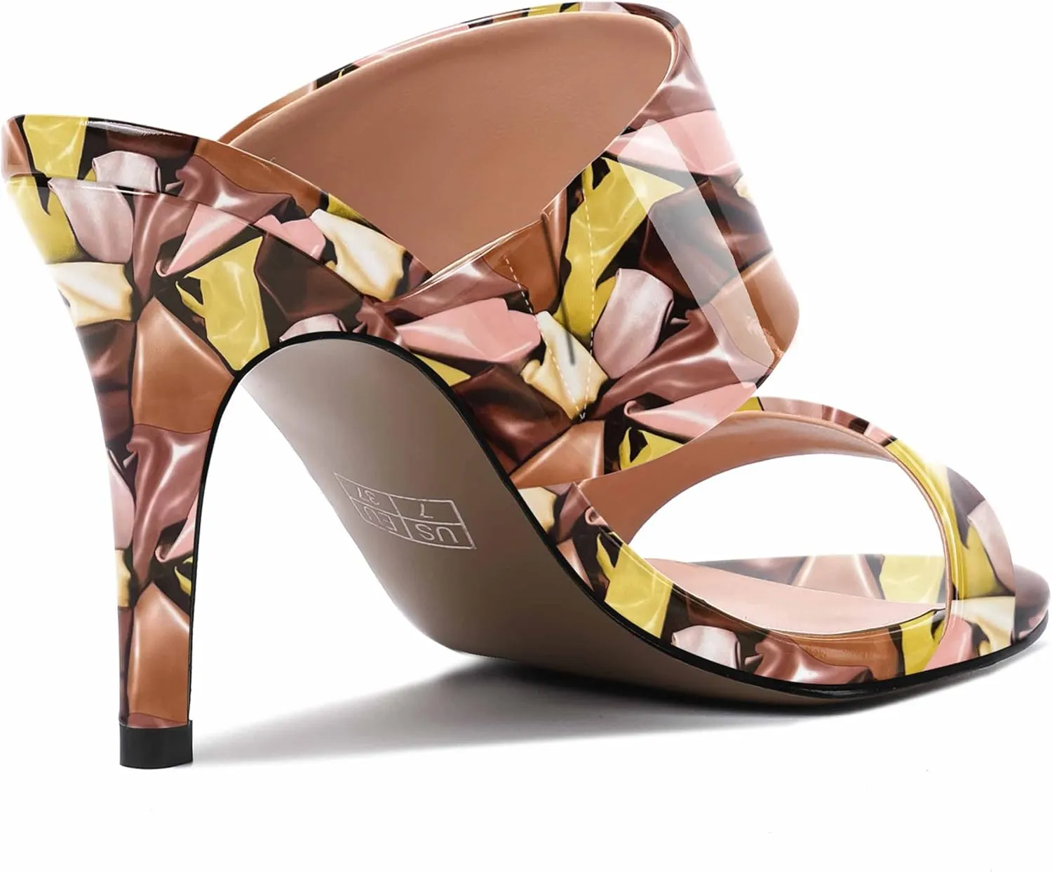 MERRORI Women's Slip On Sexy Party Open Toe Heeled Mule Patent Stiletto High Heel Heeled Sandals 3.3 Inch