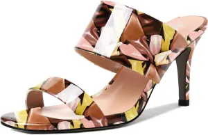 MERRORI Women's Slip On Sexy Party Open Toe Heeled Mule Patent Stiletto High Heel Heeled Sandals 3.3 Inch