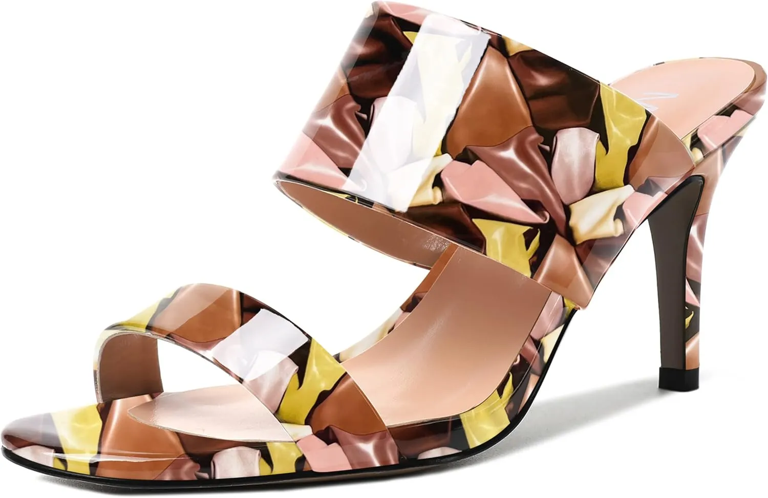 MERRORI Women's Slip On Sexy Party Open Toe Heeled Mule Patent Stiletto High Heel Heeled Sandals 3.3 Inch