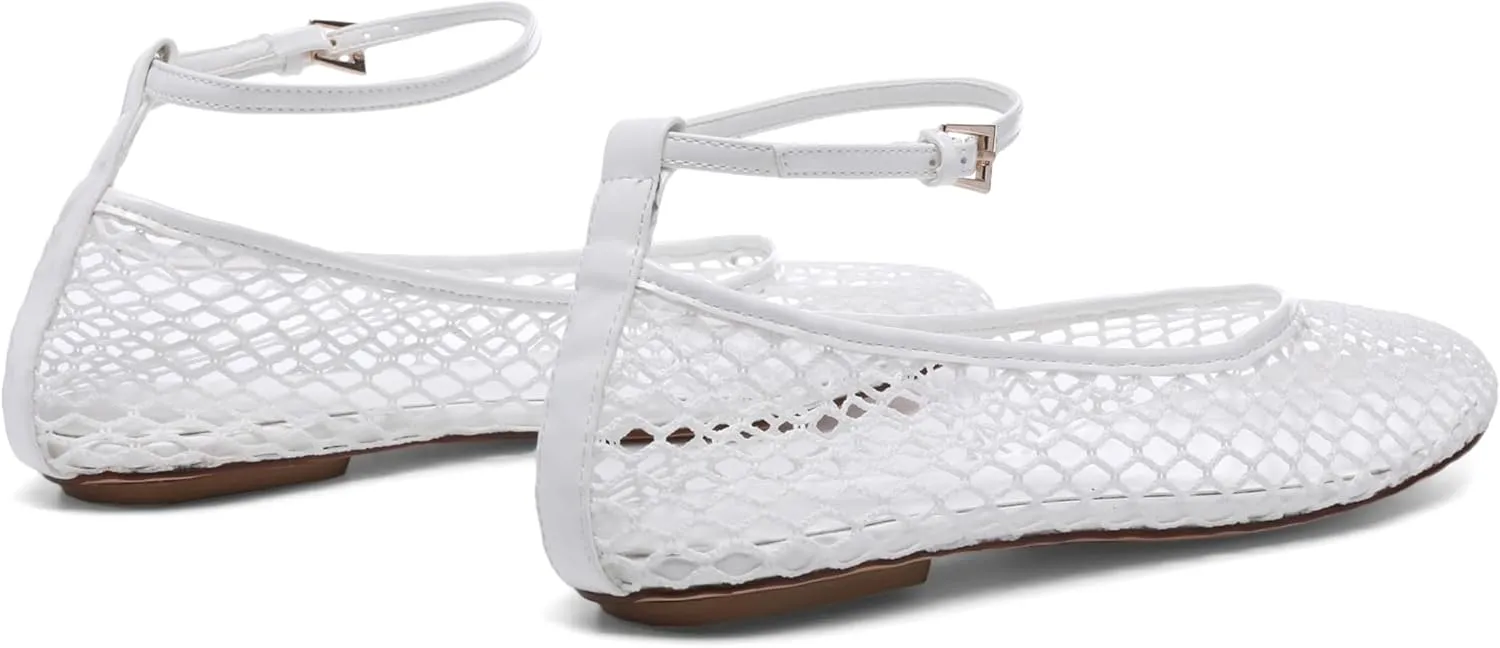 Mesh Ankle Strap Flats for Women Round Toe Ballet Flats Shoes,Casual Mary Jane Flats Comfortable Daily Dress Shoes