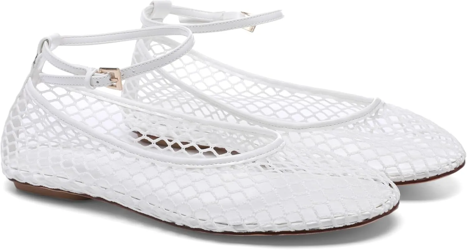 Mesh Ankle Strap Flats for Women Round Toe Ballet Flats Shoes,Casual Mary Jane Flats Comfortable Daily Dress Shoes