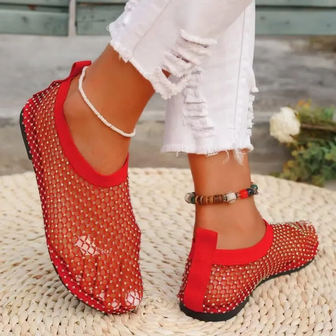 Mesh Ballet Flats Shoes for Women Buckle Strap Mary Jane Flats