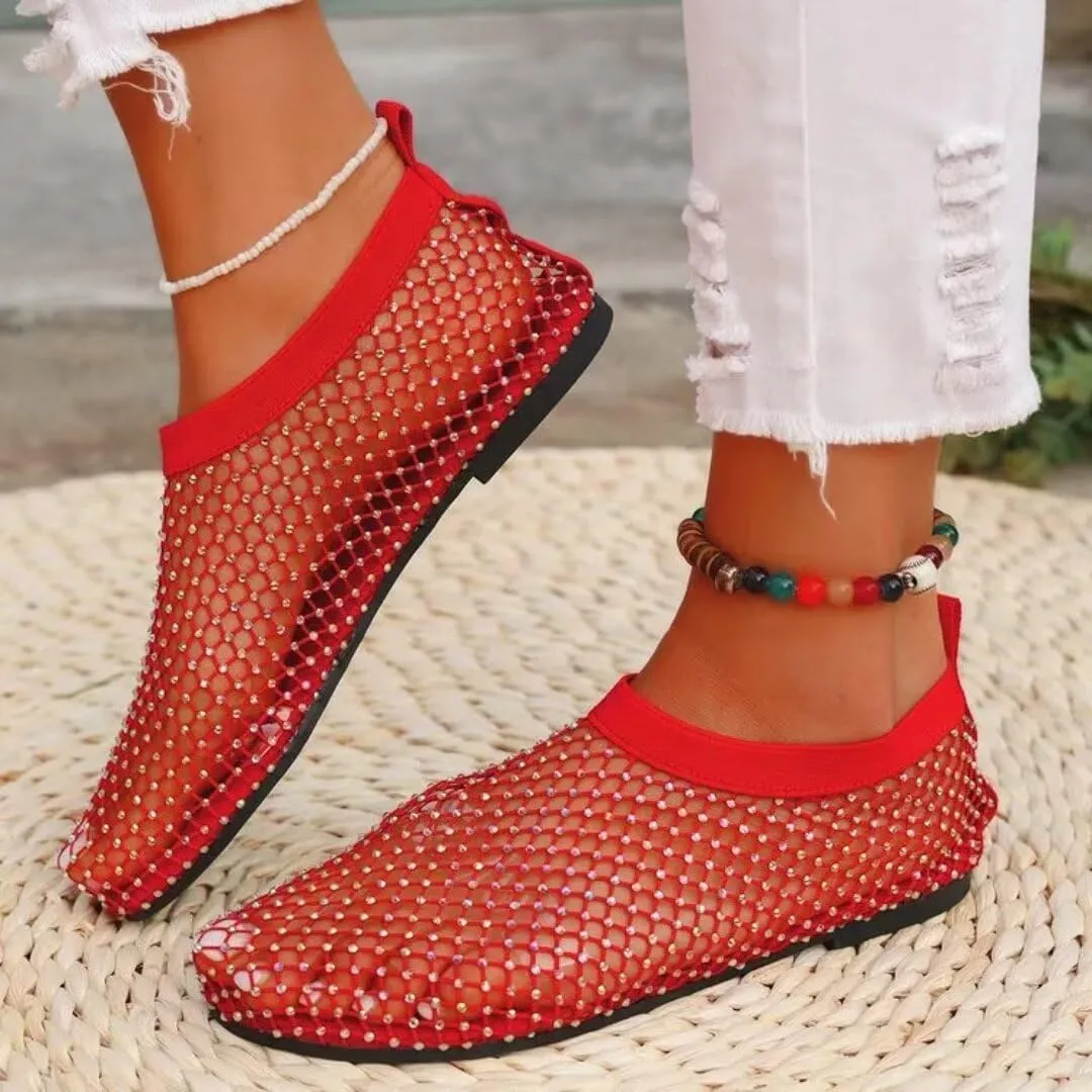 Mesh Ballet Flats Shoes for Women Buckle Strap Mary Jane Flats