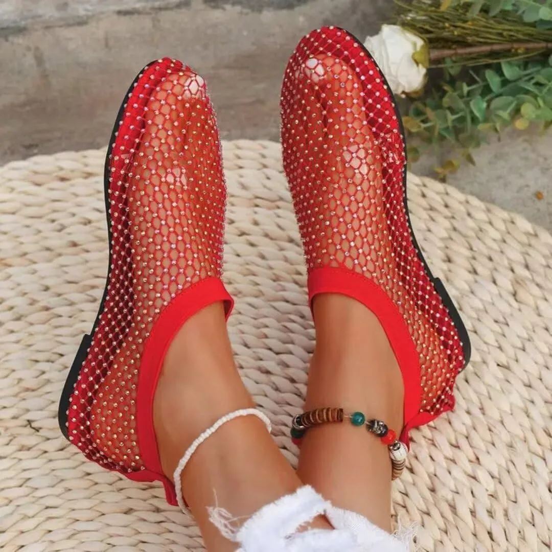 Mesh Ballet Flats Shoes for Women Buckle Strap Mary Jane Flats