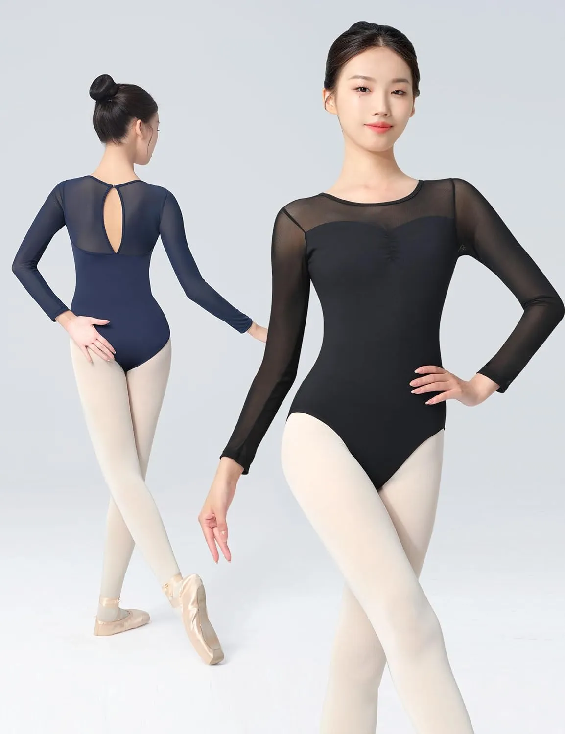 Mesh Long Sleeve Dance Leotard for Women,Teens, Ballet Bodysuits
