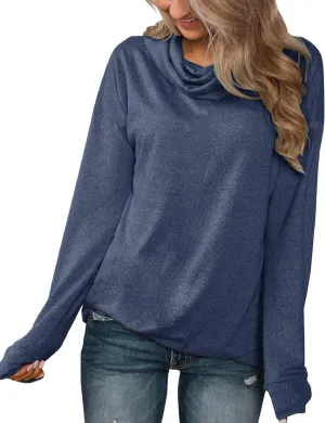 Minthunter Women's Long Sleeve Pullovers Cowl Neck Tunic Shirt Casual Sweatshirt Tops
