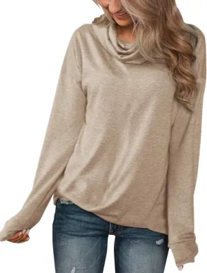 Minthunter Women's Long Sleeve Pullovers Cowl Neck Tunic Shirt Casual Sweatshirt Tops