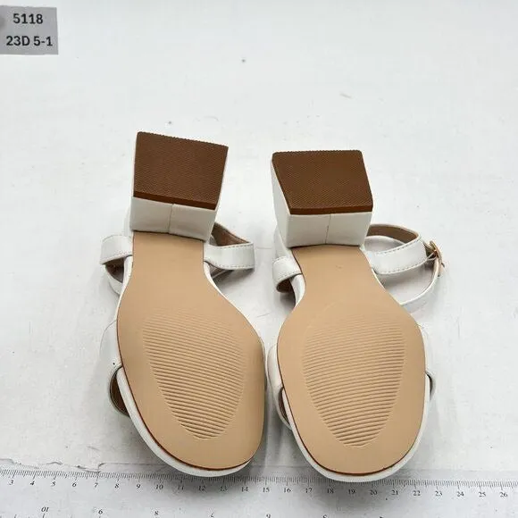 Miss Left White Open Toe Sandals Block Low Heels Ankle Strap Summer Dress Shoes