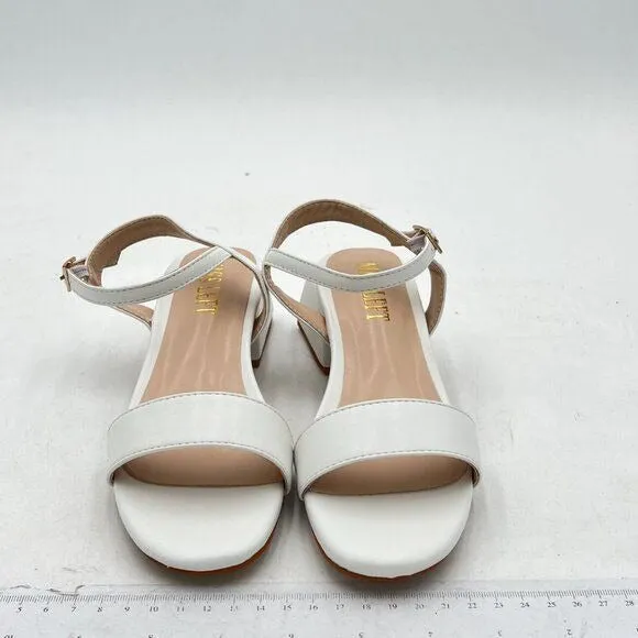 Miss Left White Open Toe Sandals Block Low Heels Ankle Strap Summer Dress Shoes