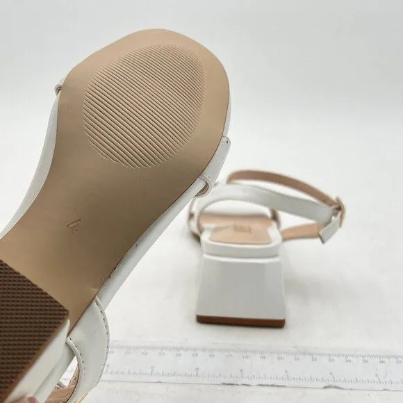 Miss Left White Open Toe Sandals Block Low Heels Ankle Strap Summer Dress Shoes