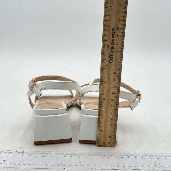 Miss Left White Open Toe Sandals Block Low Heels Ankle Strap Summer Dress Shoes