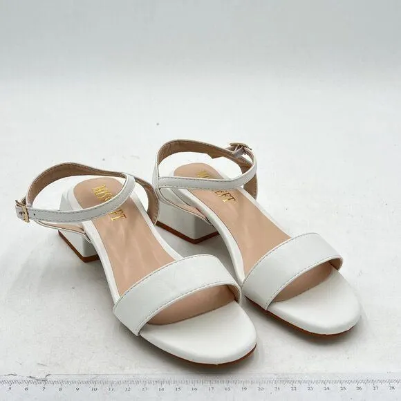 Miss Left White Open Toe Sandals Block Low Heels Ankle Strap Summer Dress Shoes