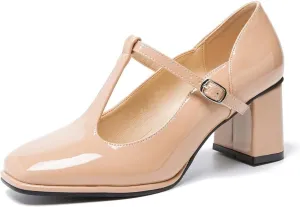 miss left Women Closed Square Toe Mary Jane Pump T-Strap Mid Block Chunky Heeled Comfy Party Work Dress Shoes Size 4-16 US