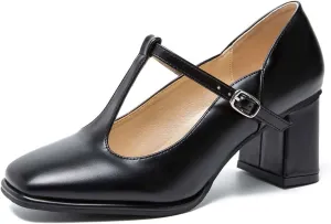 miss left Women Closed Square Toe Mary Jane Pump T-Strap Mid Block Chunky Heeled Comfy Party Work Dress Shoes Size 4-16 US