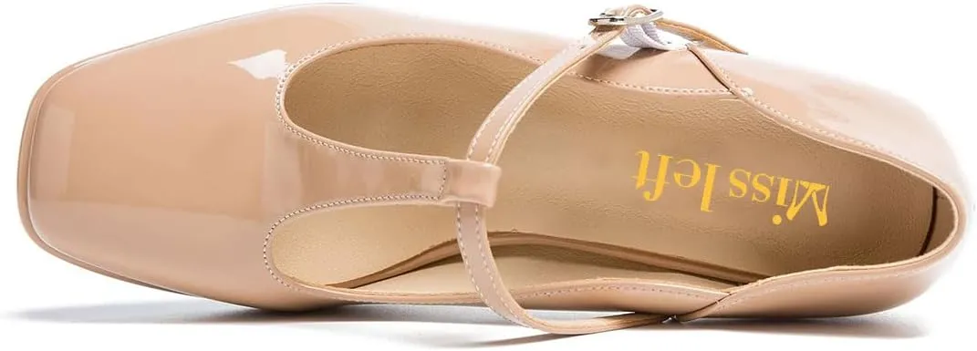 miss left Women Closed Square Toe Mary Jane Pump T-Strap Mid Block Chunky Heeled Comfy Party Work Dress Shoes Size 4-16 US