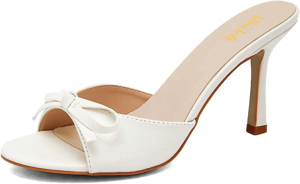 miss left Women Fashion Open Toe Mule Bows Stiletto High Heeled Backless Slip On Sandal Comfy Summer Party Dress Shoes Size 4-16 US