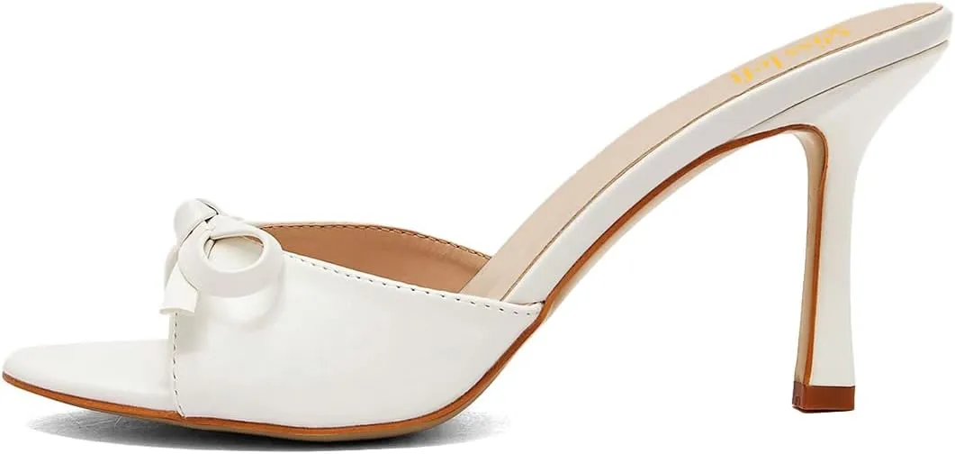 miss left Women Fashion Open Toe Mule Bows Stiletto High Heeled Backless Slip On Sandal Comfy Summer Party Dress Shoes Size 4-16 US