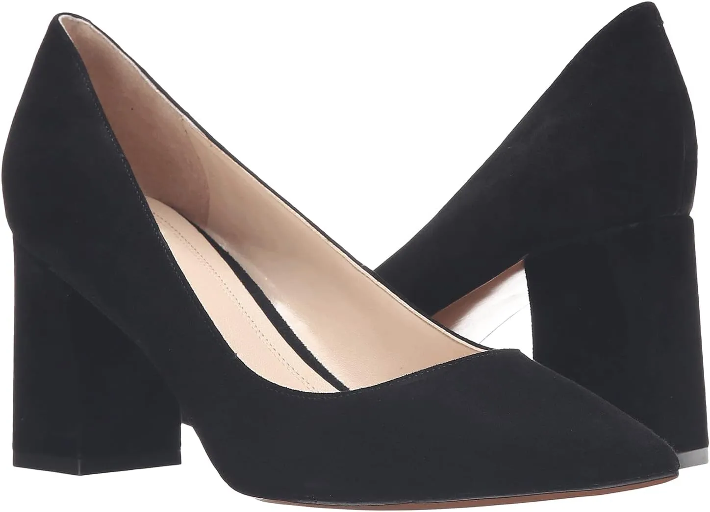 MOOMMO Women Chunky Heel Suede Pumps Pointed Toe Block Heel Dress Shoes Comfortable Slip On 3 Inch High Heels Pointy Closed Toe Work Pumps Office Ladies Classic Wedding Party 4-11 M US