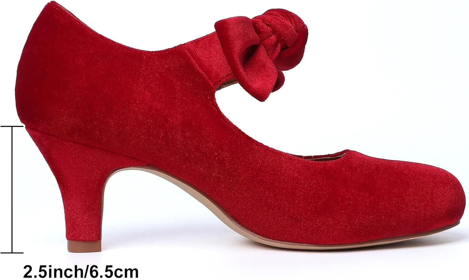 Mostrin Kitten Heels for Women Bow Mary Jane Pumps Closed Round Toe Low Heels Ankle Strap Dress Shoes for Wedding Evening Church