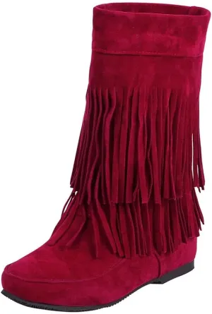 MRKEWUNEY Casual Womens Tassel Booties Low Heel Moccasin Boots
