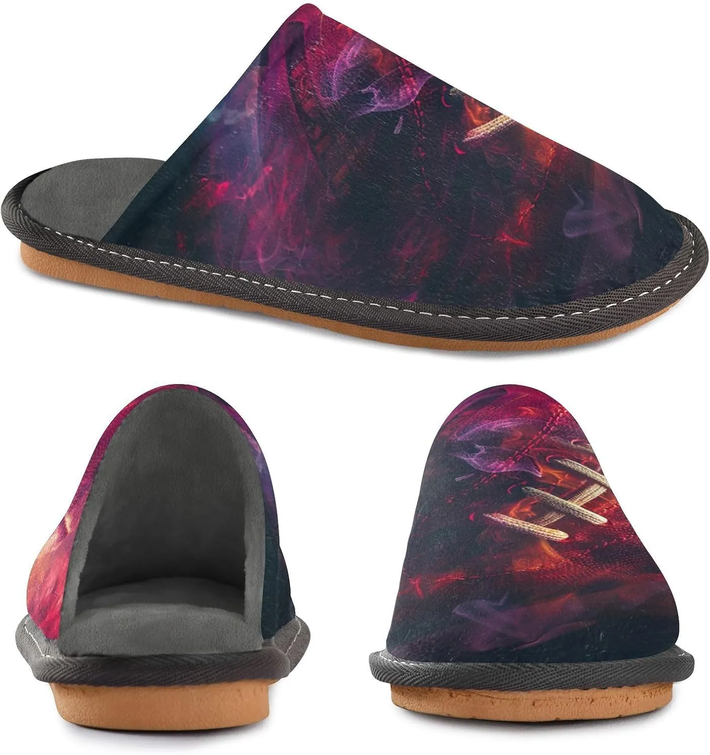 Nander Blaze Rugby Women's House Slippers,Men's Non-slip Fuzzy Slippers Soft Comfy Memory Foam Indoor Outdoor House Shoes-25
