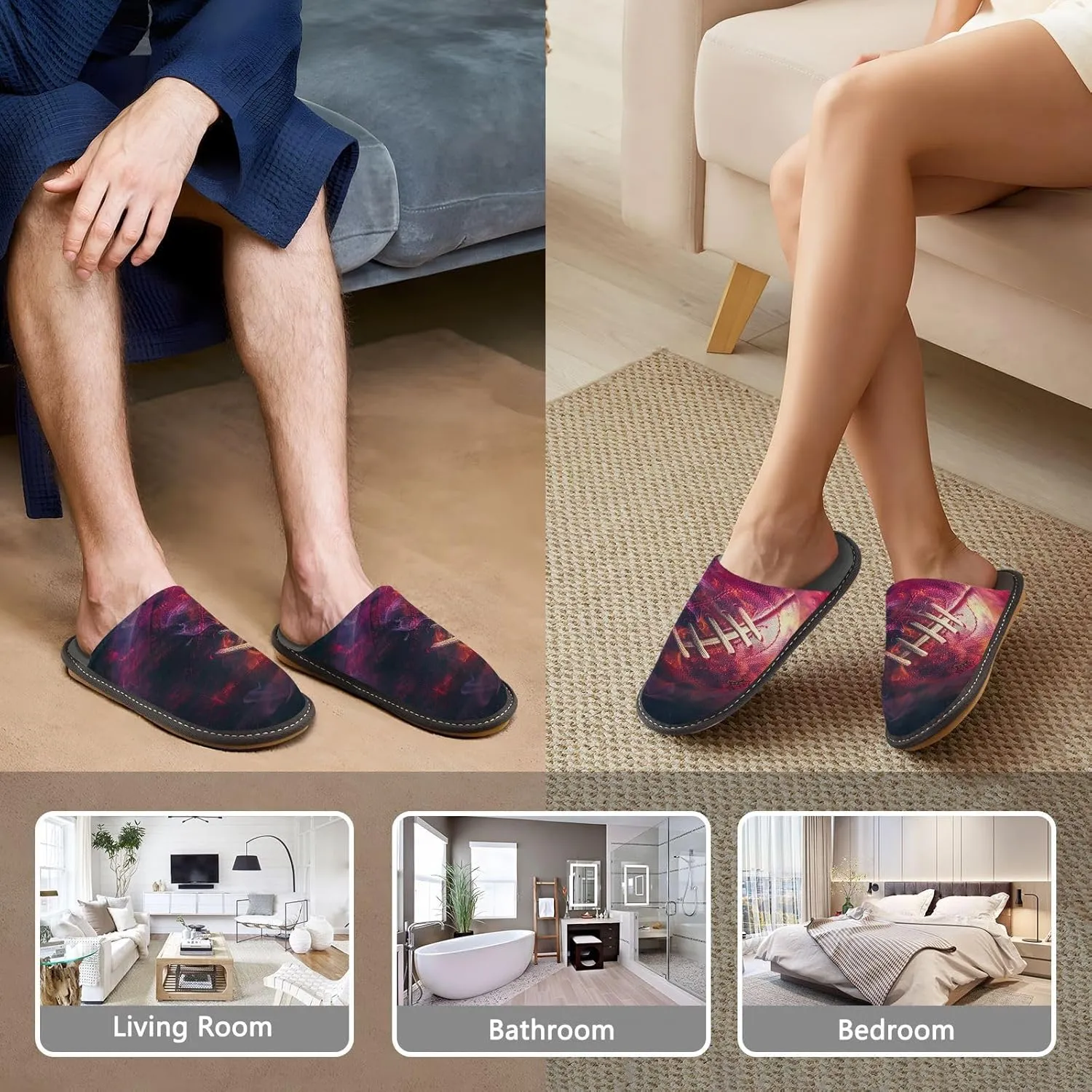 Nander Blaze Rugby Women's House Slippers,Men's Non-slip Fuzzy Slippers Soft Comfy Memory Foam Indoor Outdoor House Shoes-25