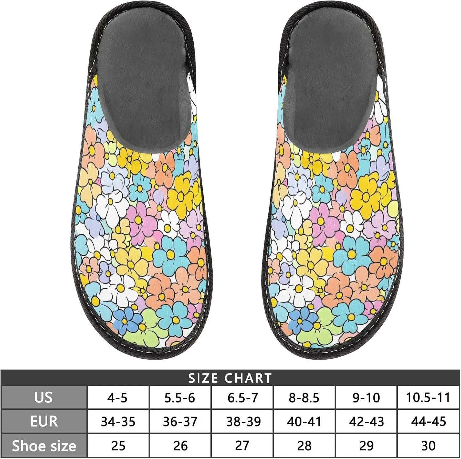 Nander Small Pastel Flowers Women's House Slippers,Men's Non-slip Fuzzy Slippers Soft Comfy Memory Foam Indoor Outdoor House Shoes-25
