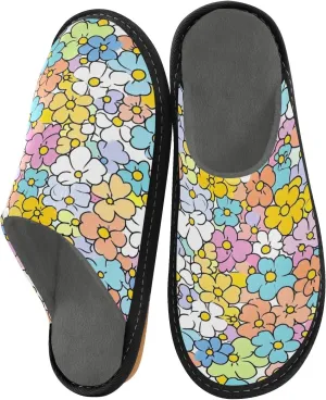Nander Small Pastel Flowers Women's House Slippers,Men's Non-slip Fuzzy Slippers Soft Comfy Memory Foam Indoor Outdoor House Shoes-25