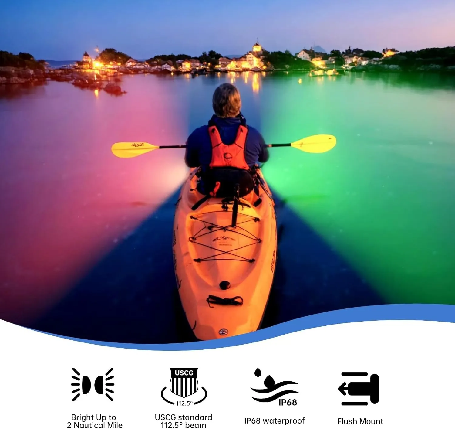 Nautical Mile LED Navigation Lights - Pair, Cold LED for Kayak, Pontoon, Yacht, Air Boat - USCG Approved 112.5 Beam, Red Port, Green Starboard