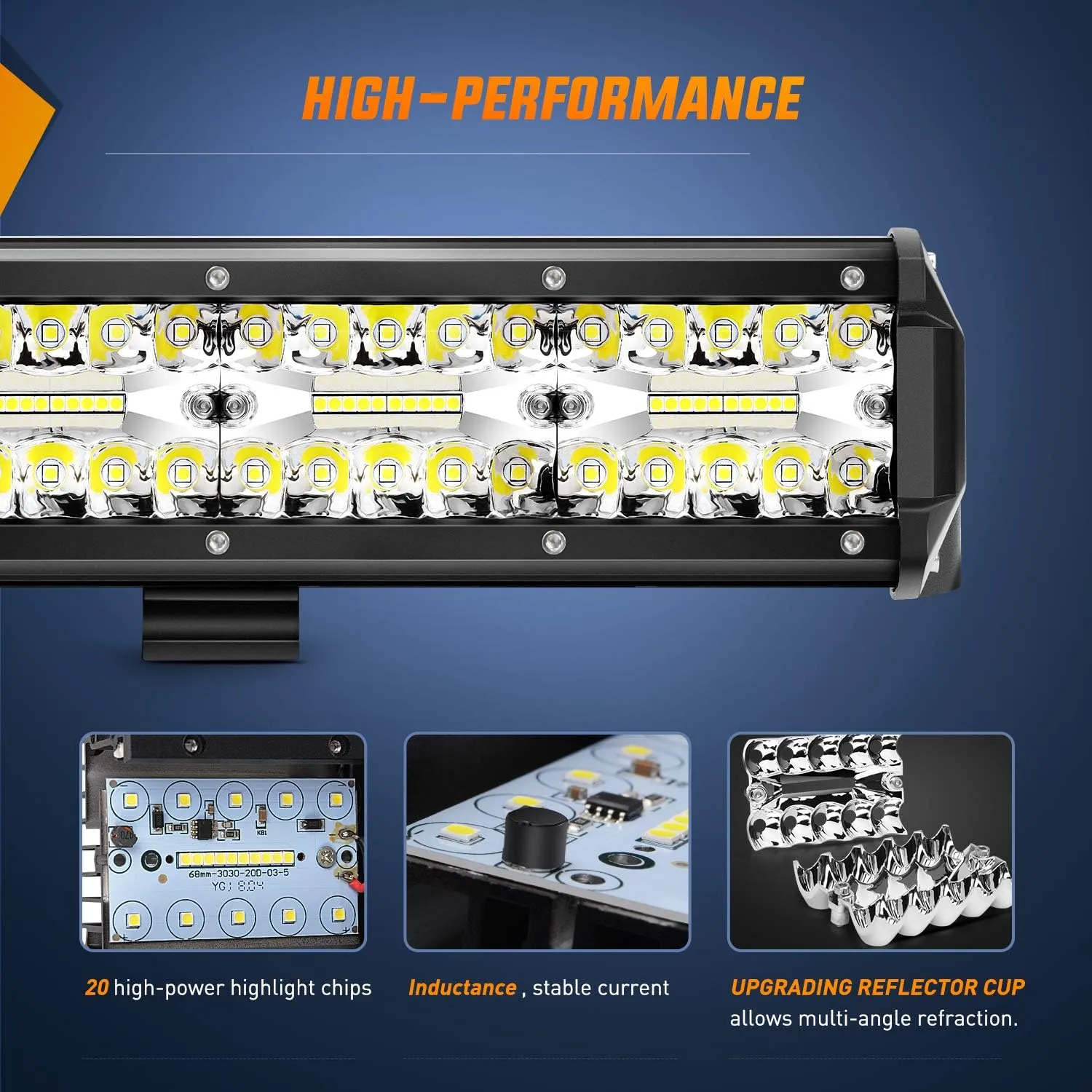 Nilight 20 Inch 420W Triple Row Flood Spot Combo Led Light Bar 4PCS 4Inch 60W LED Pods Driving Boat Lights Led Off Road Trucks Lights , 2 Years Warranty (ZH415), Black