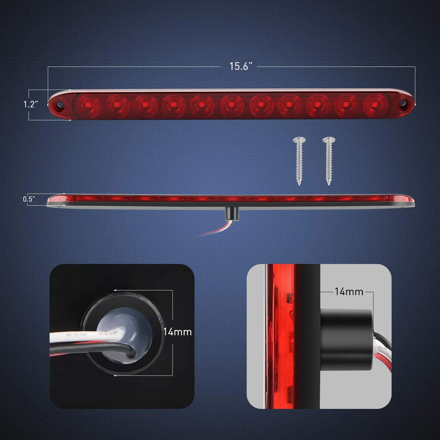 Nilight 2PCS 16Inch 11 LED Red Trailer Light Bar for Parking Stop Turn Signals Tail Brake DOT Compliant IP65 Waterproof Truck ID Marker