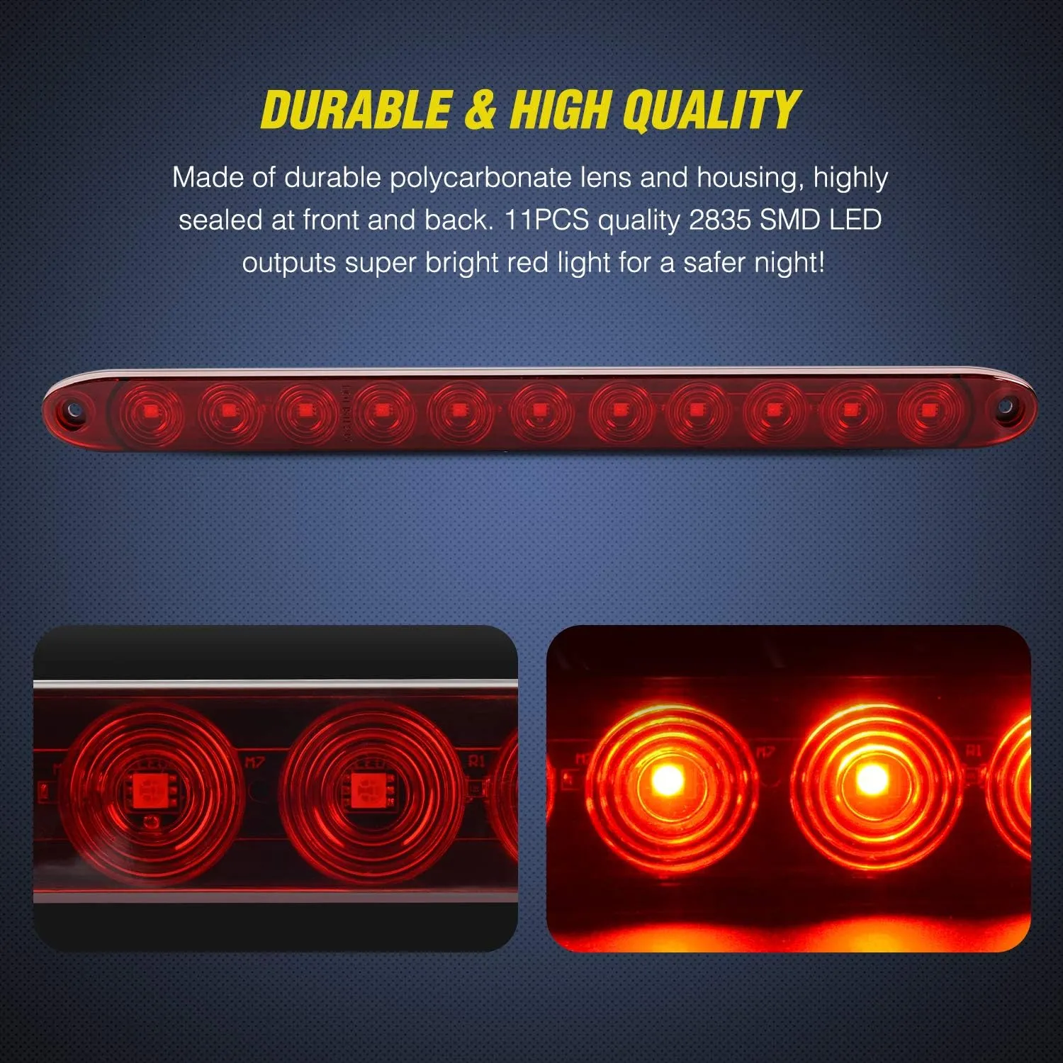 Nilight 2PCS 16Inch 11 LED Red Trailer Light Bar for Parking Stop Turn Signals Tail Brake DOT Compliant IP65 Waterproof Truck ID Marker