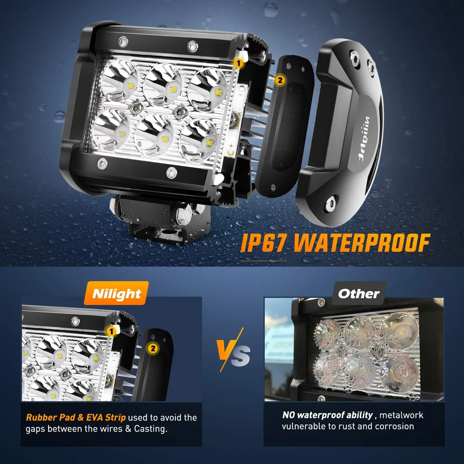 Nilight 2PCS 18W 1260lm Spot Driving Fog Light Off Road Led Lights Bar Mounting Bracket for SUV Boat 4" Jeep Lamp,2 years Warranty