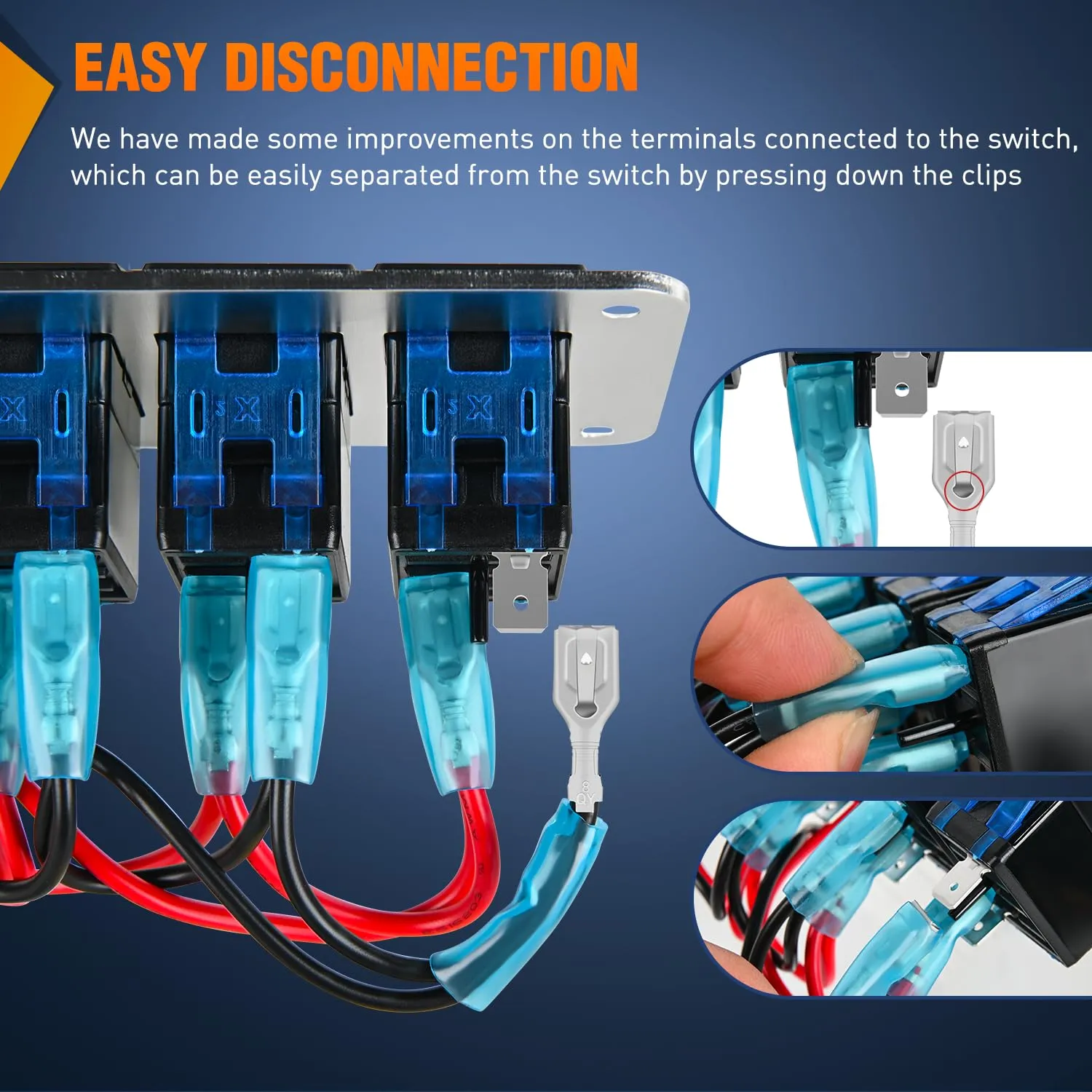 Nilight 6 Gang Rocker Switch Panel 3 Pin On Off Pre-Wired Blue LED Waterproof Aluminum with DIY Stickers for 12V 24V Automotive Cars Marine Boats UTV Truck Jeeps