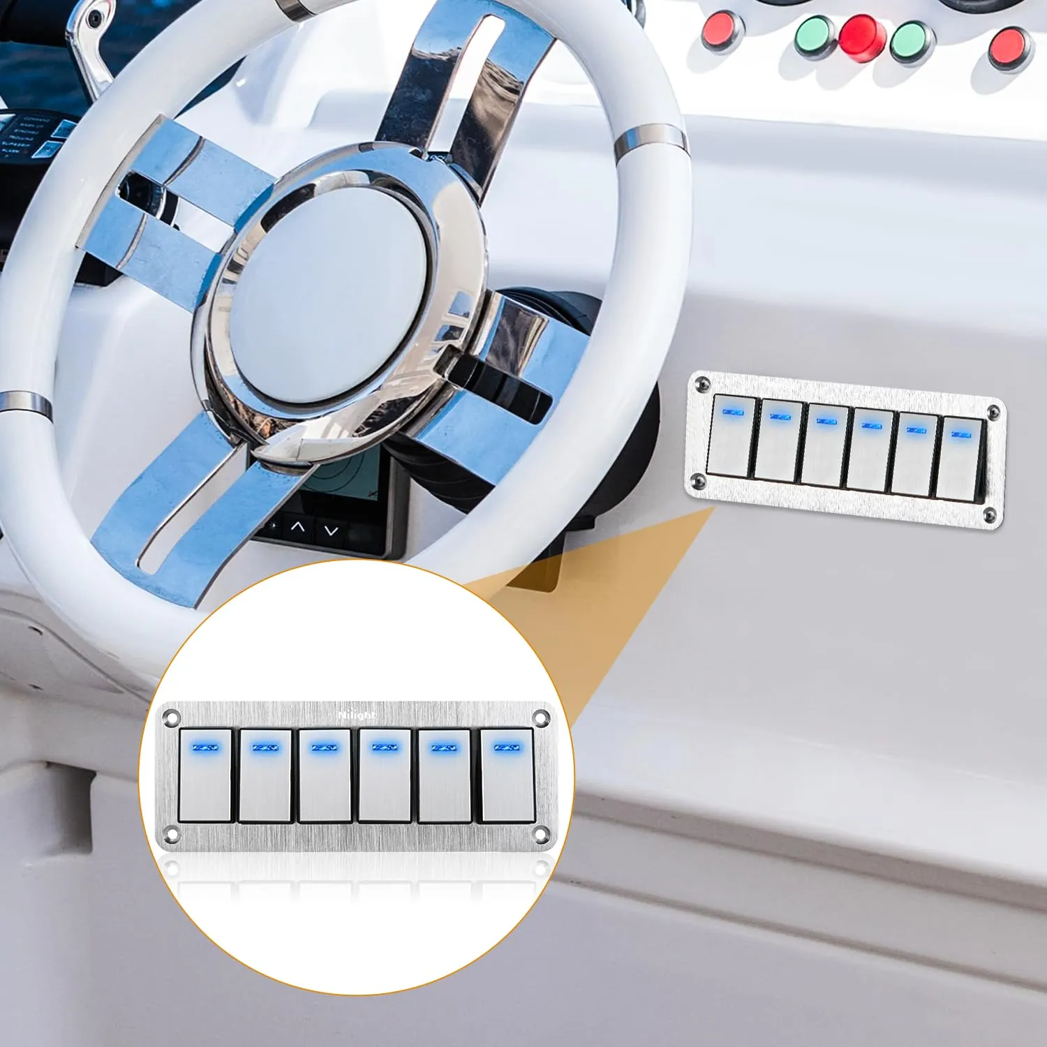 Nilight 6 Gang Rocker Switch Panel 3 Pin On Off Pre-Wired Blue LED Waterproof Aluminum with DIY Stickers for 12V 24V Automotive Cars Marine Boats UTV Truck Jeeps