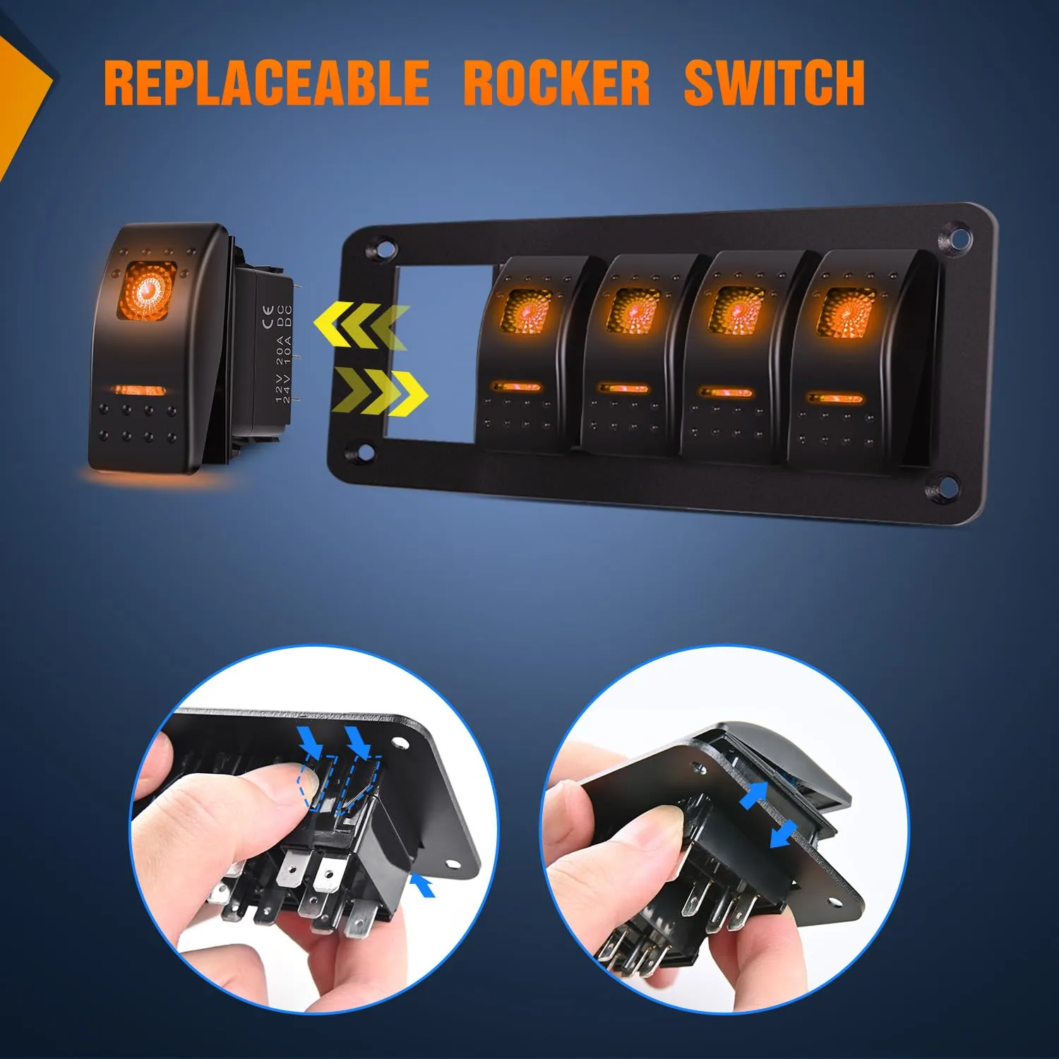 Nilight 6 Gang Rocker Switch Panel with Orange LED Light 5 Pin On Off Pre-Wired Aluminum Toggle Switches Waterproof for 12V/24V Cars Marine Boats ATVs Trailers RV Trucks