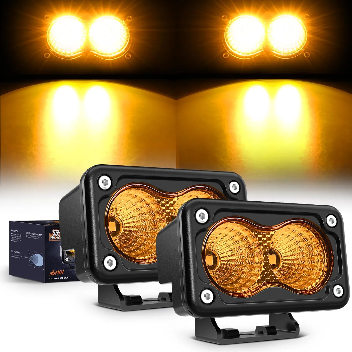 Nilight Amber Motorcycle Light Pods 2 PCS 3 Inch 1070LM Flood Offroad Driving Auxiliary Fog Lights Built-in EMC for Motorbike SUV ATV Truck Boat Tractor Forklift