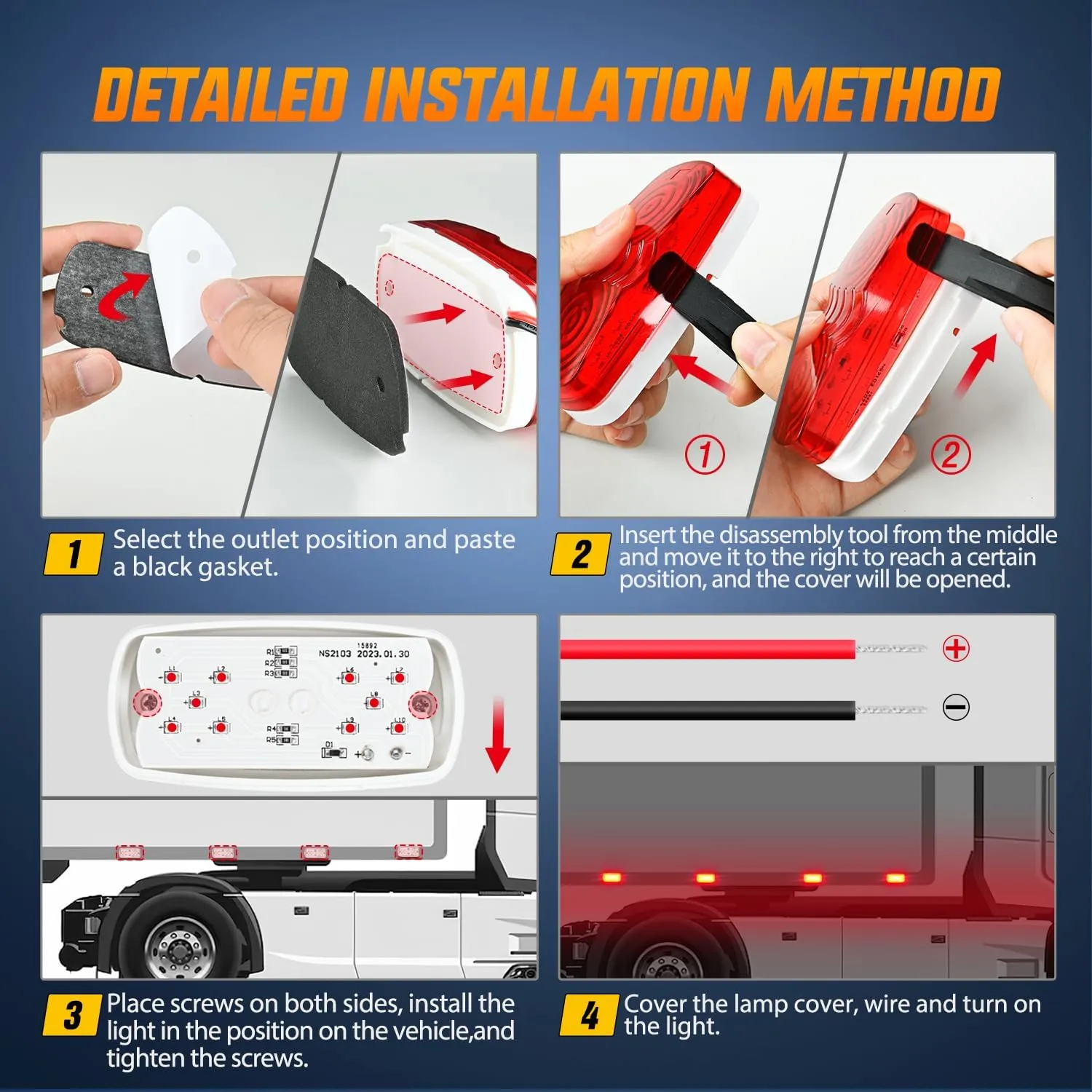 Nilight Double Bullseye Marker Light 14PCS Red Amber 10LED Rectangular Clearance Front Side Rear Indicator Lights Surface Mounted for 12V Truck Camper RV Boat Lorry