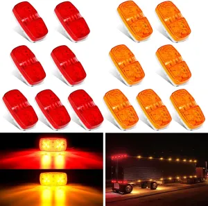 Nilight Double Bullseye Marker Light 14PCS Red Amber 10LED Rectangular Clearance Front Side Rear Indicator Lights Surface Mounted for 12V Truck Camper RV Boat Lorry