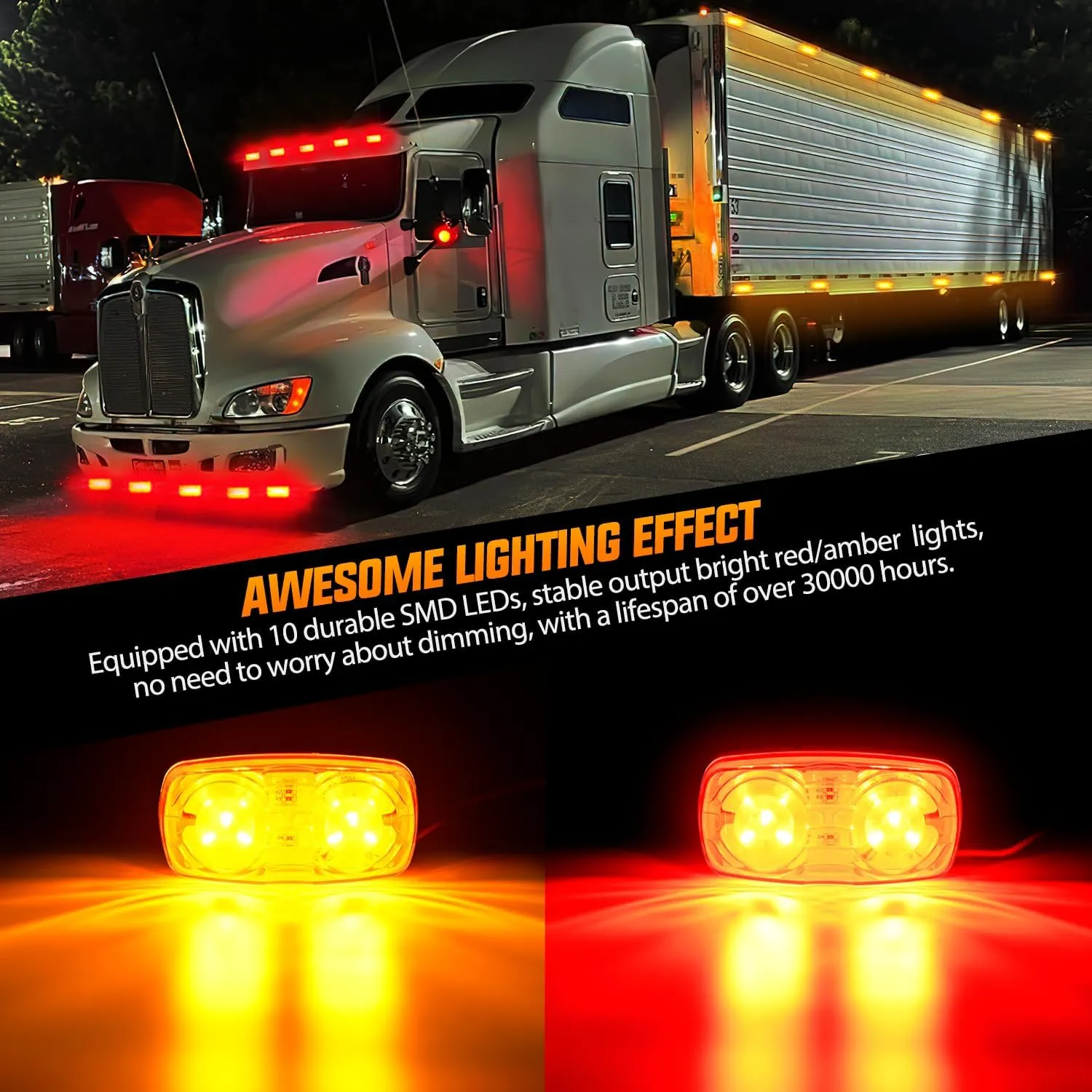 Nilight Double Bullseye Marker Light 14PCS Red Amber 10LED Rectangular Clearance Front Side Rear Indicator Lights Surface Mounted for 12V Truck Camper RV Boat Lorry